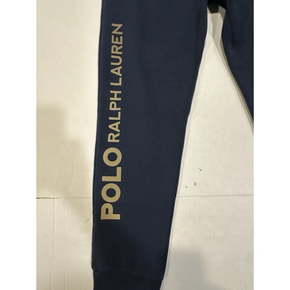 Polo Ralph Lauren Navy Sweatpants Joggers Navy Blue Gold Logo Mens Size Medium